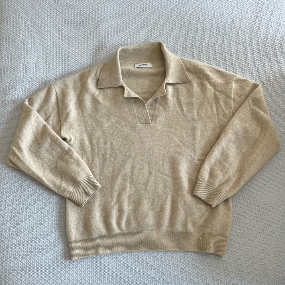 Naadam 100% Cashmere (super soft) collared sweater in beige/oatmeal